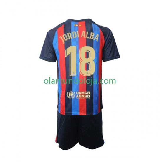 Camisola FC Barcelona Jordi Alba 18 Criança Equipamento Primeiro 2022-2023 Manga Curta